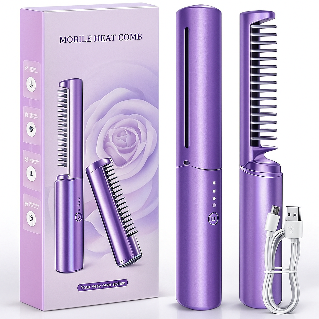 Meneflix Portable Mini Hair Straightener | Cordless Rechargeable Adjustable Hot Comb | Compact Travel-Friendly Hair Straightener for Quick Styling