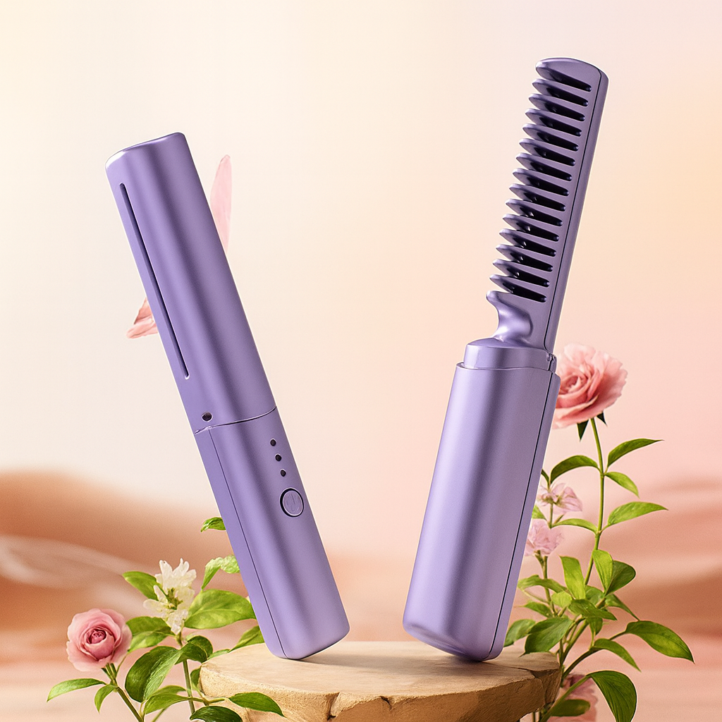 Meneflix Portable Mini Hair Straightener | Cordless Rechargeable Adjustable Hot Comb | Compact Travel-Friendly Hair Straightener for Quick Styling